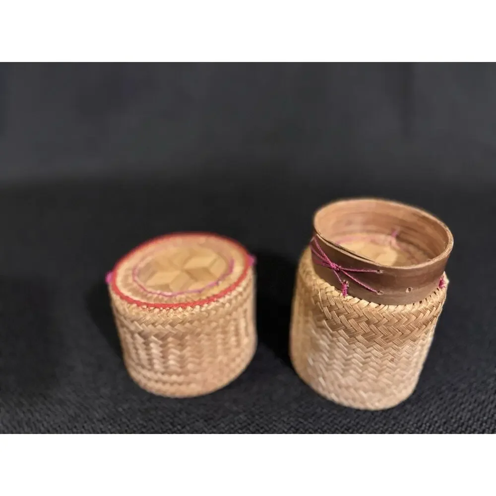 Vintage Handmade Thai Sticky Rice Basket Kratip Bamboo Woven Container 5 Inch